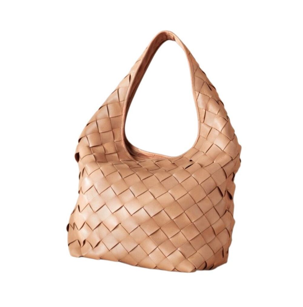 Soft Surroundings $299 Tabby Woven Leather Slouchy Hobo Bag Tan OS NWT